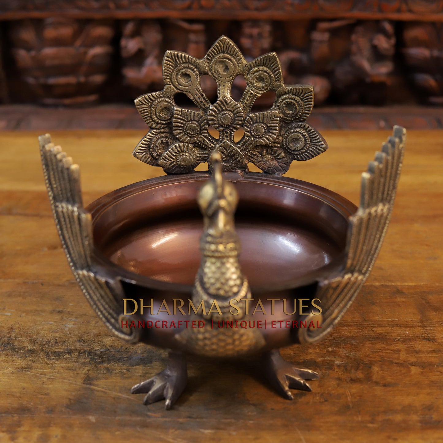 Brass Peacock Urli, Copper & Golden Finish, 7.5"