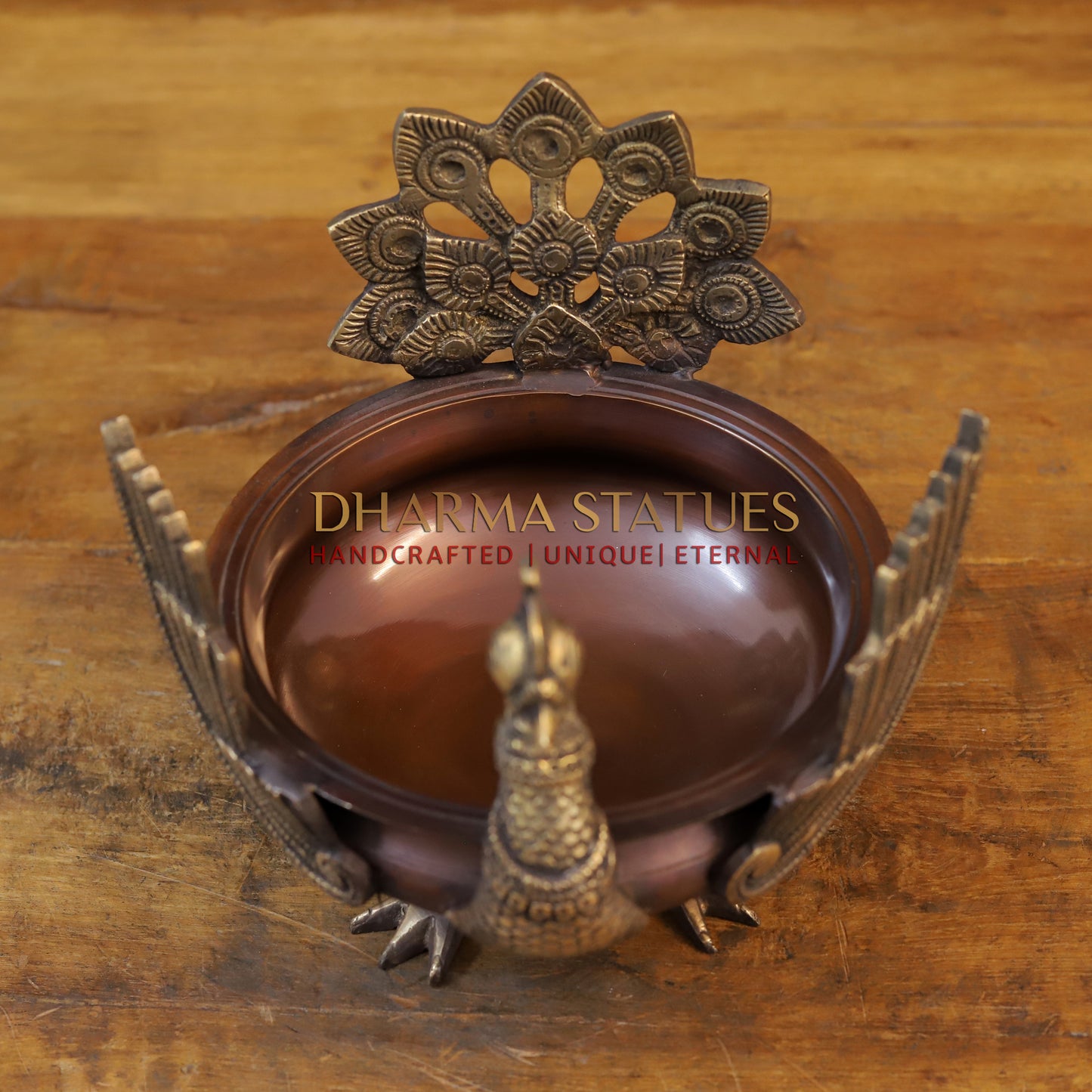 Brass Peacock Urli, Copper & Golden Finish, 7.5"