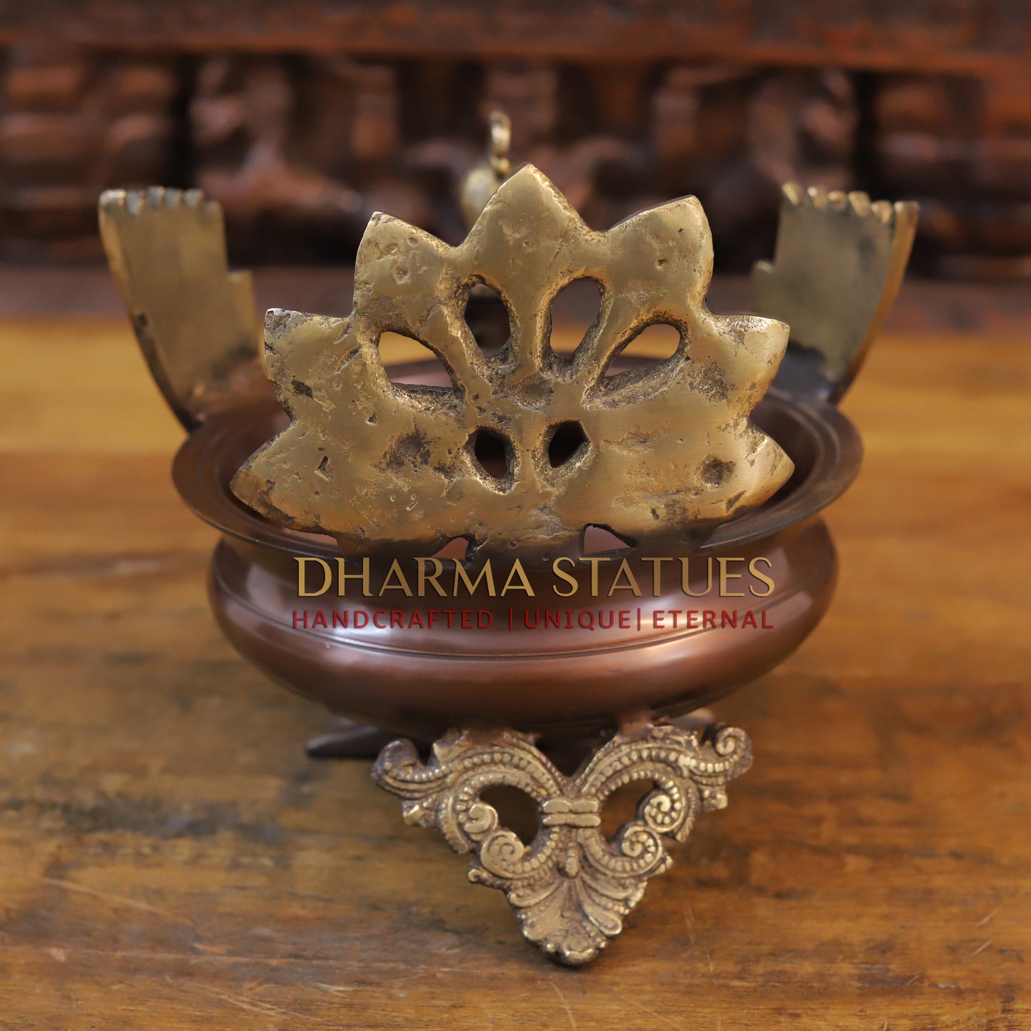 Brass Peacock Urli, Copper & Golden Finish, 7.5"