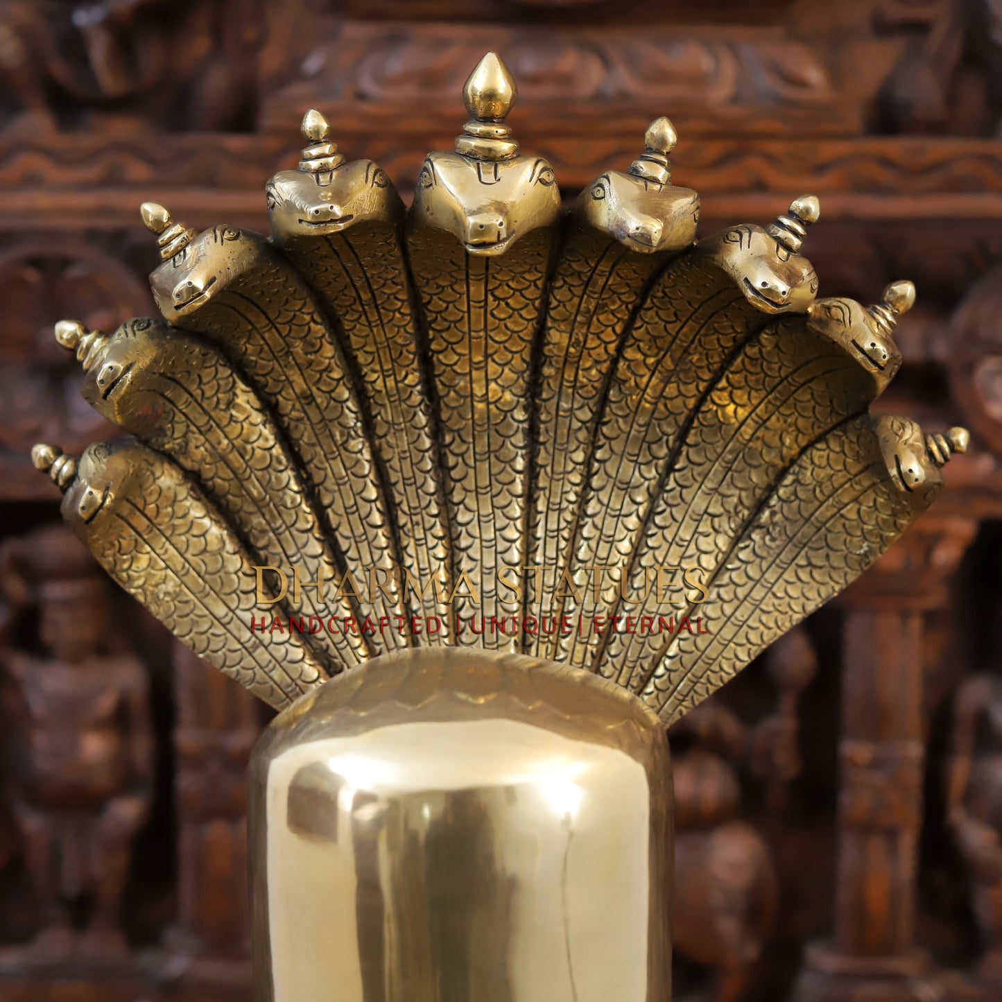 Brass Shivling With Shiva Head Engraved and Vasuki Snake, Golden Finish, 25"