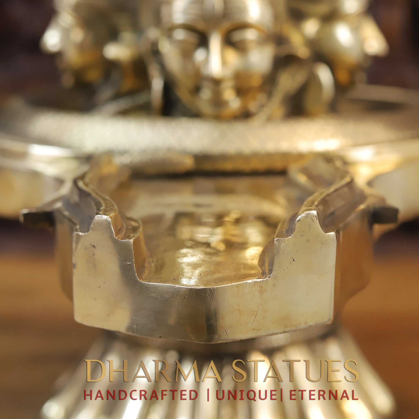 Brass Shivling With Shiva Head Engraved and Vasuki Snake, Golden Finish, 25"