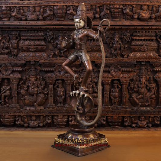 Brass Krishna Standing on Kaliya serpant 41"