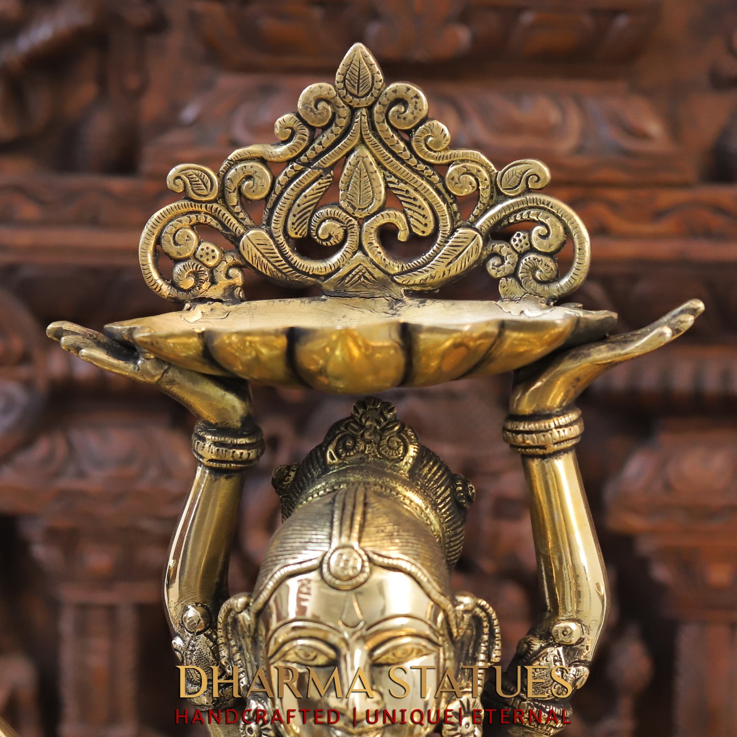 Brass Lakshmi Statue Holding Diya , Fine Gold Finish, 27"