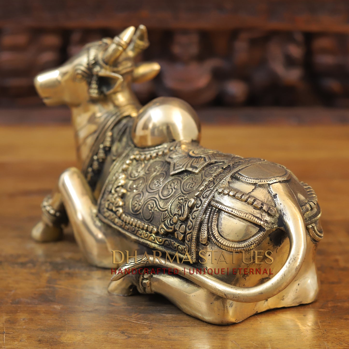 Brass Nandi Statue, Shiva's Timeless Companion, Fine Golden Finish, 7"