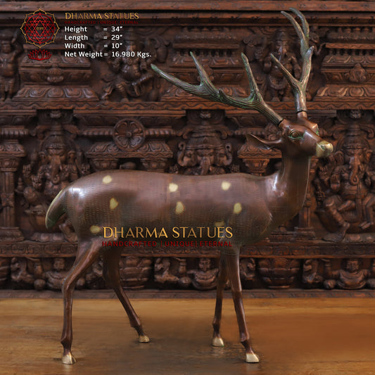 Brass Deer Idol, Standing, Copper Finish 34"