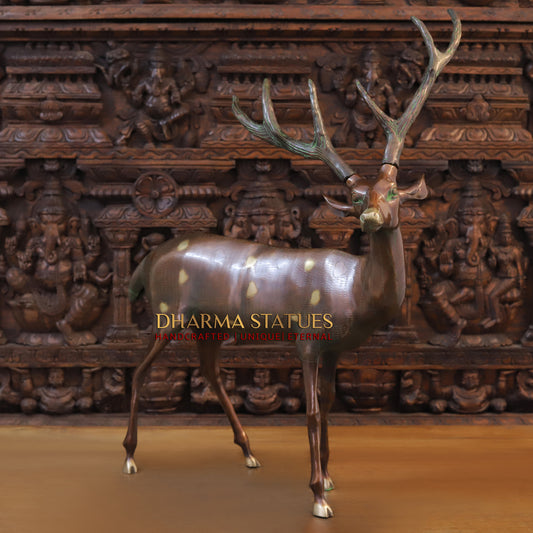 Brass Deer Idol, Standing, Copper Finish 34"