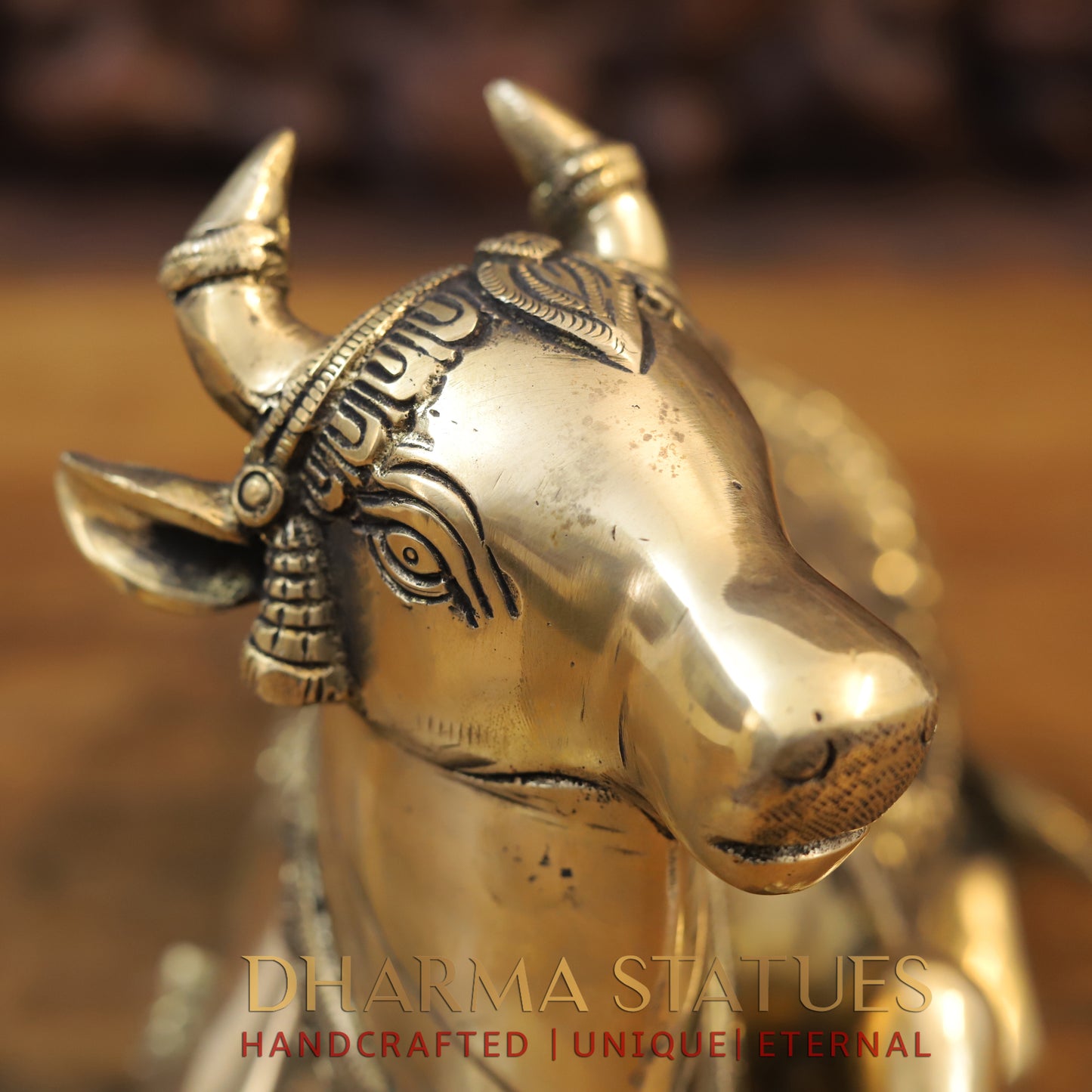 Brass Nandi Statue, Shiva's Timeless Companion, Fine Golden Finish, 7"