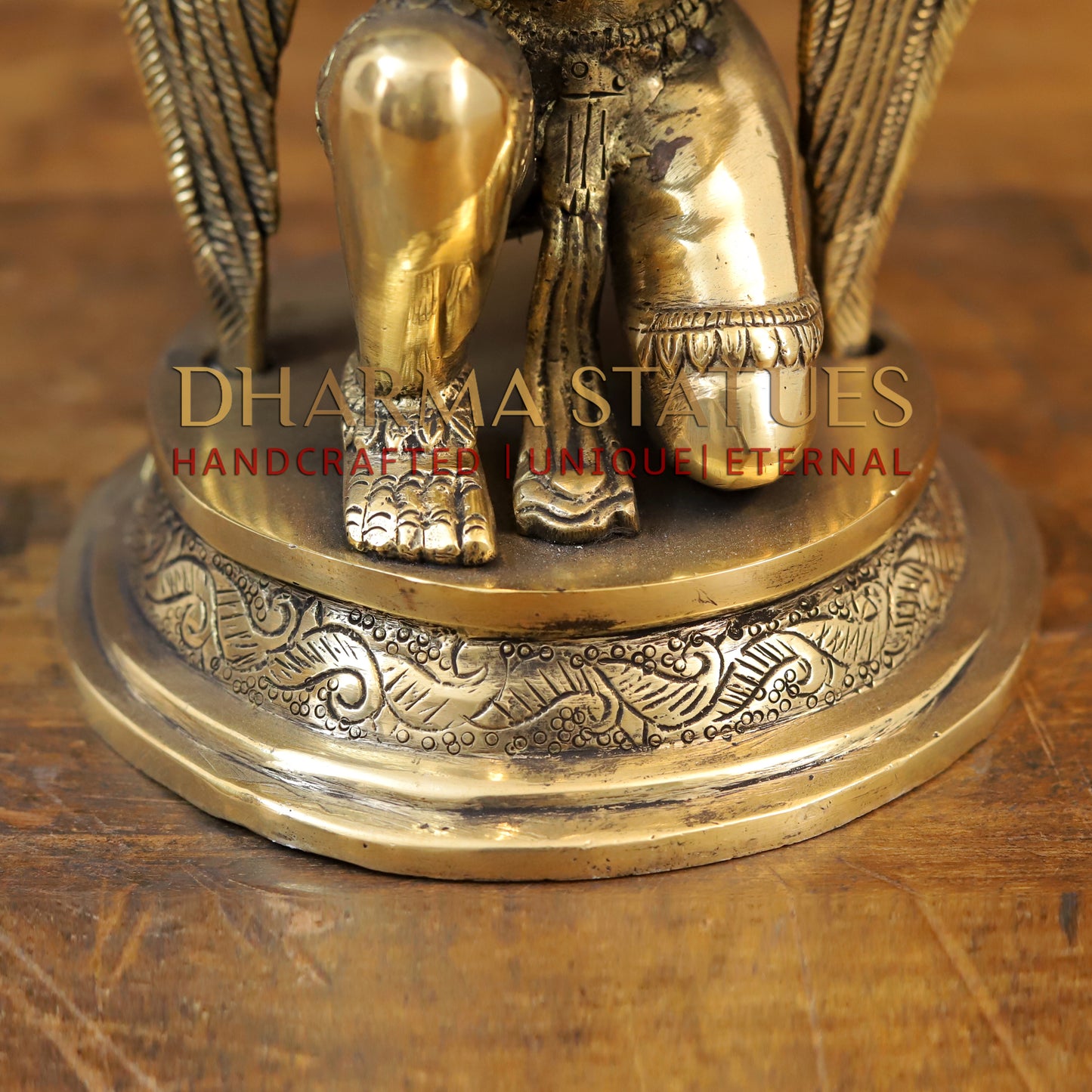 Brass Garuda Seated on Round Base, Golden Finish, 9"