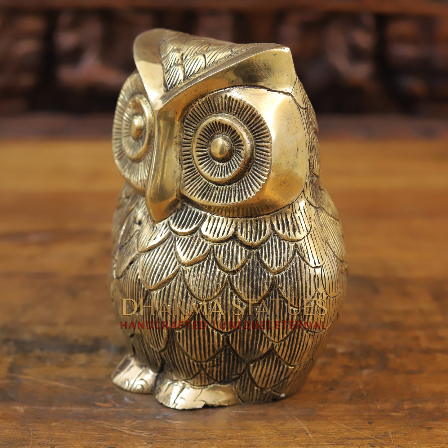 Brass Owl Statue, Fine Golden Finish, 7.5"