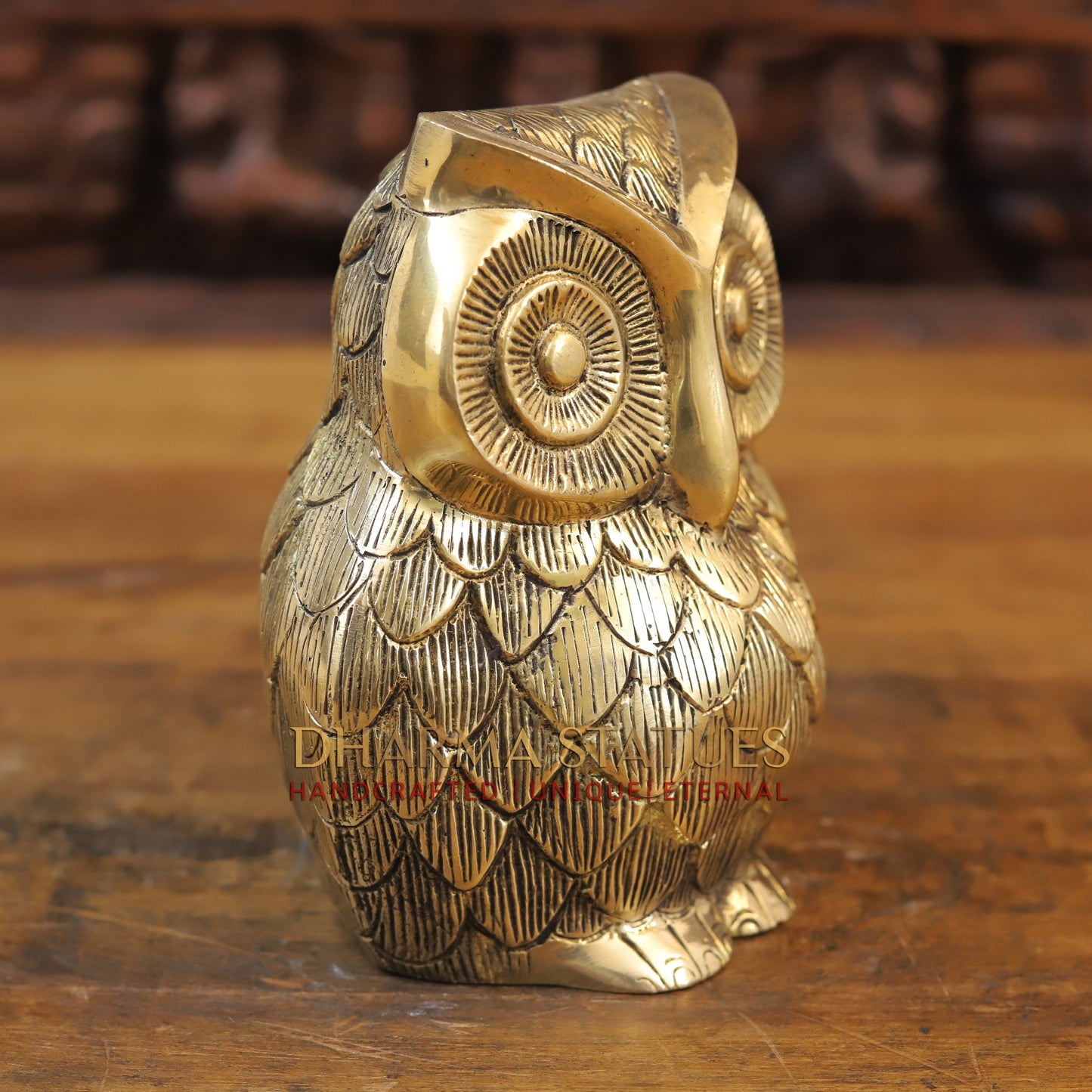 Brass Owl Statue, Fine Golden Finish, 7.5"