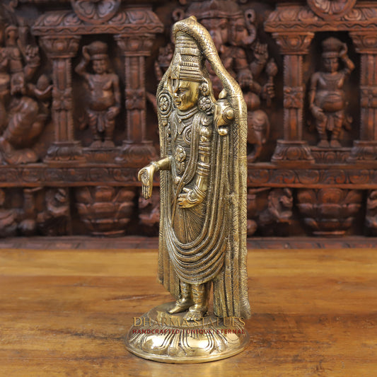 Brass Tirupati Balaji Statue, Golden Finish, 19"