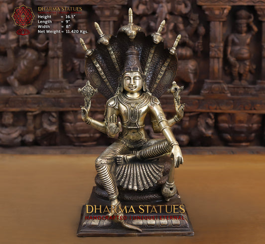 Brass Vishnu Seated on Sheshanaga, Copper & Gold Finish, 16.5"