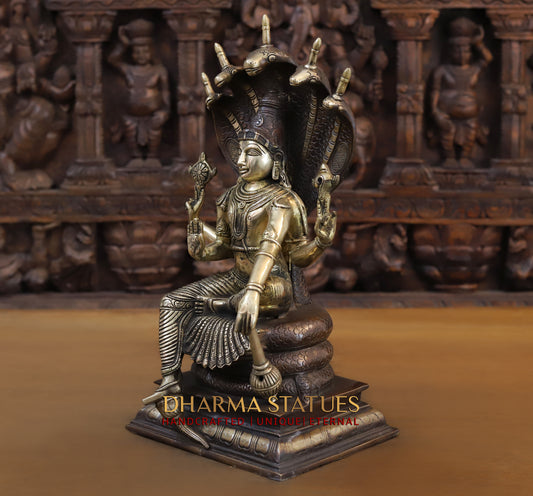 Brass Vishnu Seated on Sheshanaga, Copper & Gold Finish, 16.5"