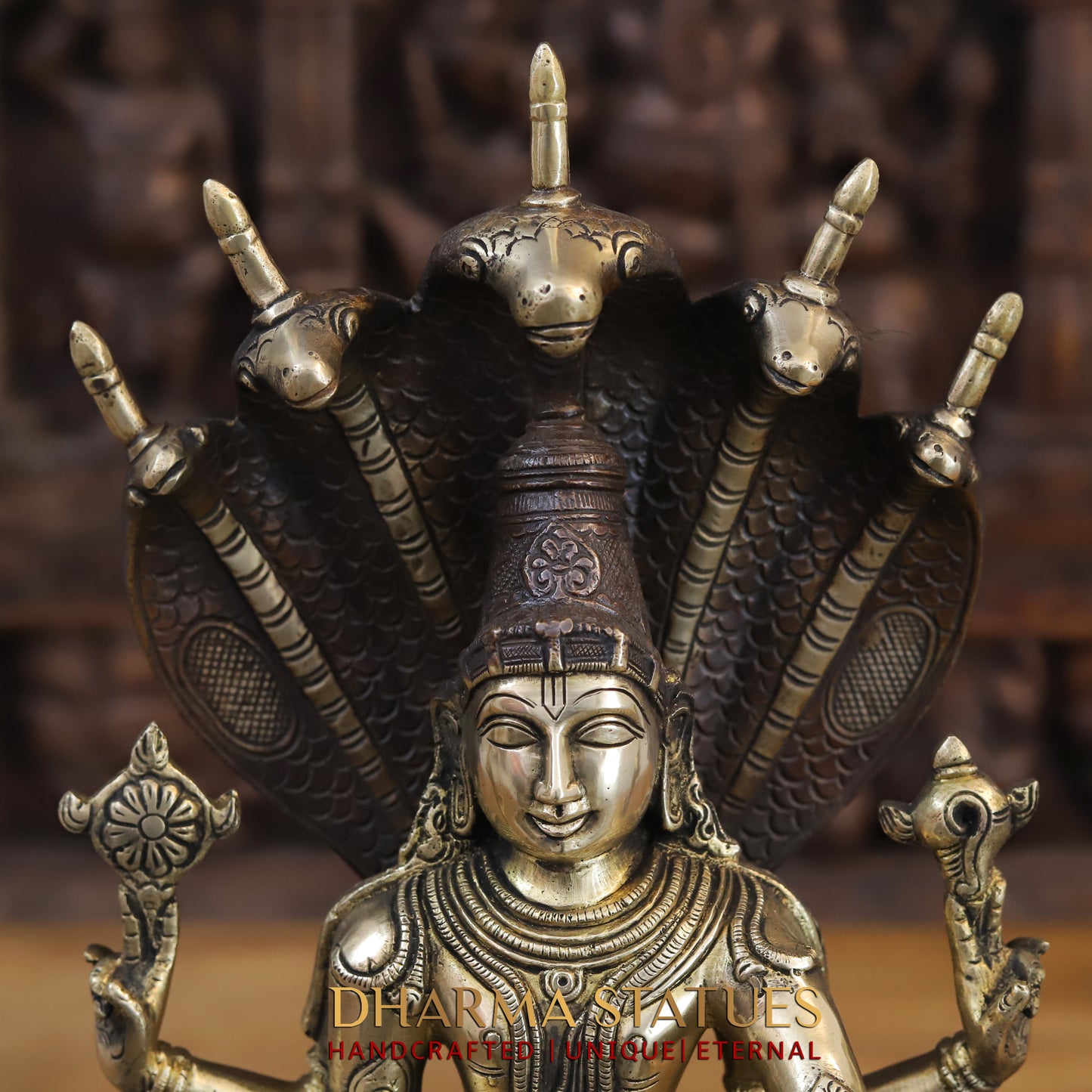 Brass Vishnu Seated on Sheshanaga, Copper & Gold Finish, 16.5"