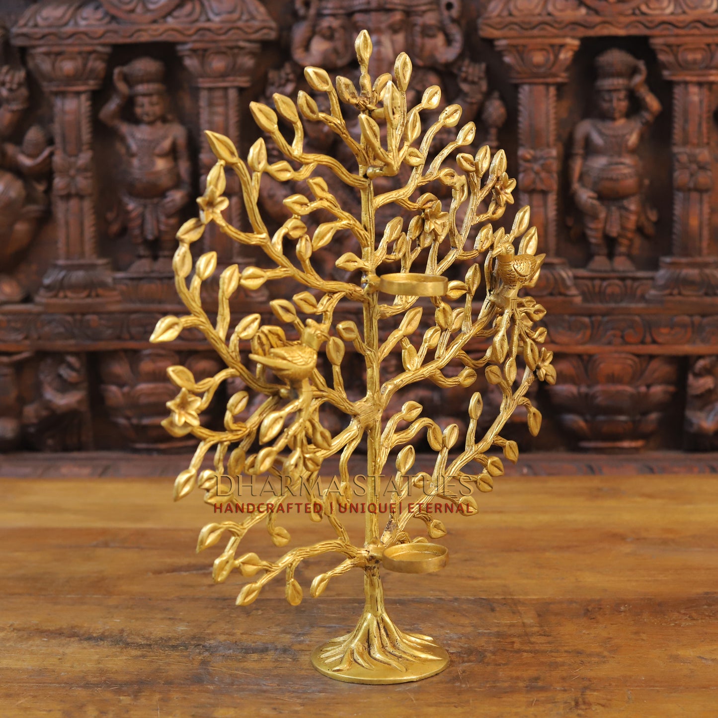 Brass Tree with Candle Holder, Golden Finish, 17.5"