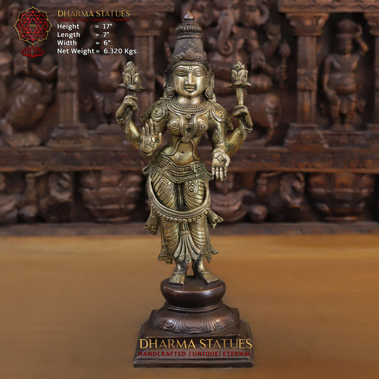 Brass Lakshmi standing on Pedestal, Copper & Gold Finish, 17"