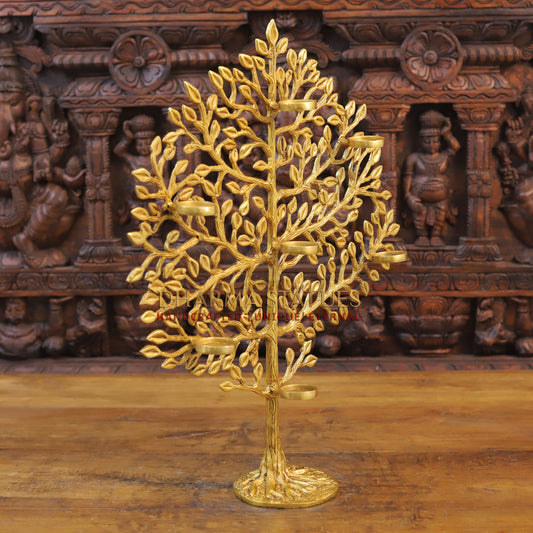 Brass Tree with Candle Holder, Golden Finish, 22.5"