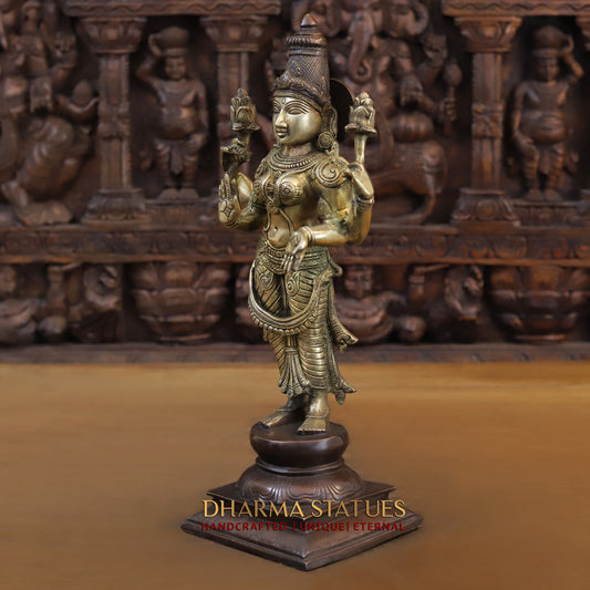 Brass Lakshmi standing on Pedestal, Copper & Gold Finish, 17"