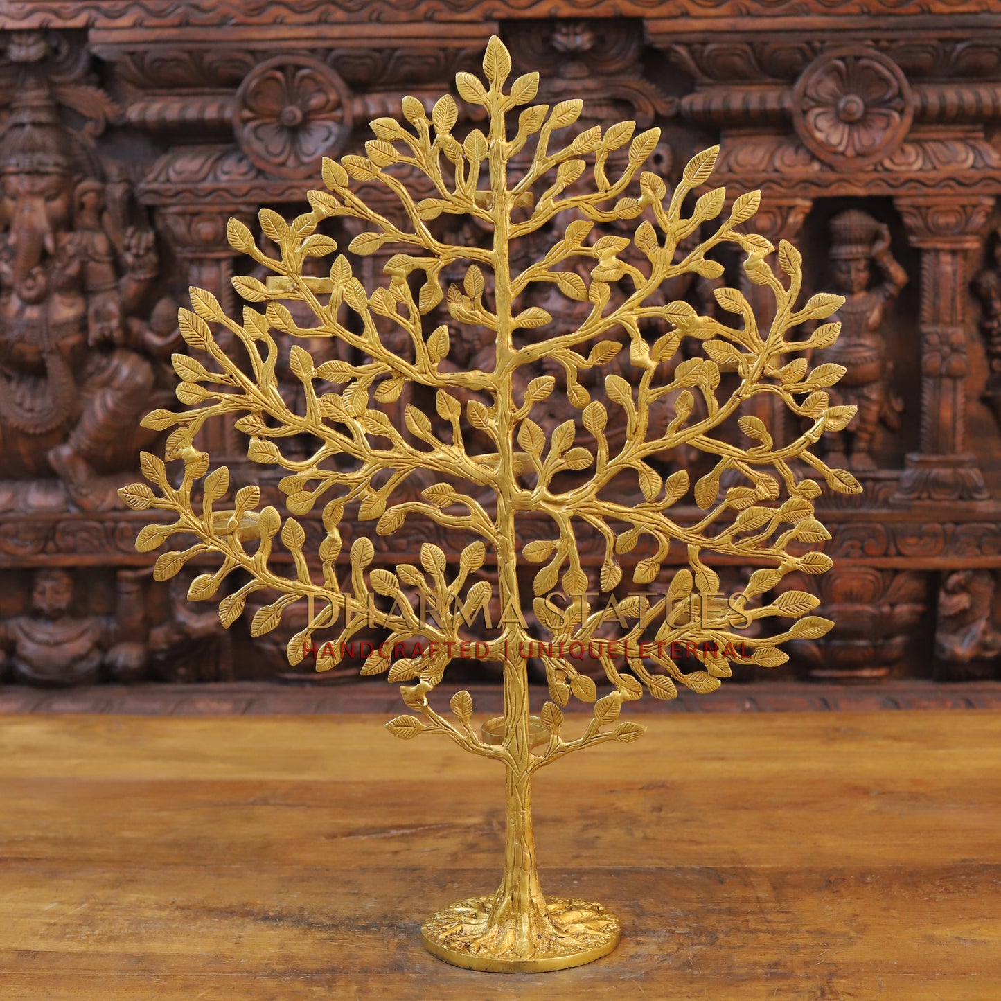 Brass Tree with Candle Holder, Golden Finish, 22.5"