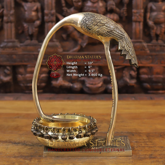 Brass Swan Urli, Golden Finish, 13"
