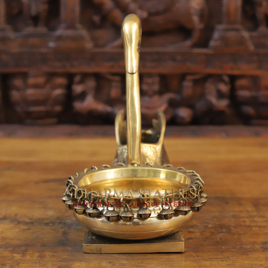 Brass Swan Urli, Golden Finish, 10.5"