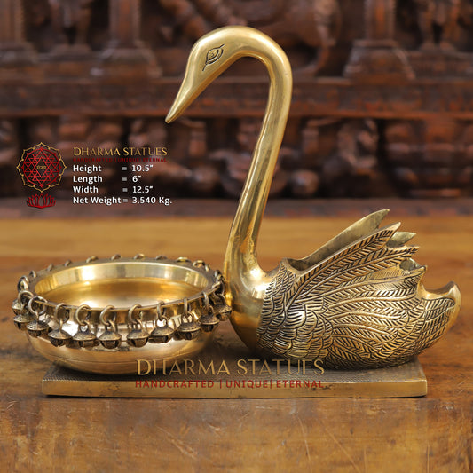 Brass Swan Urli, Golden Finish, 10.5"