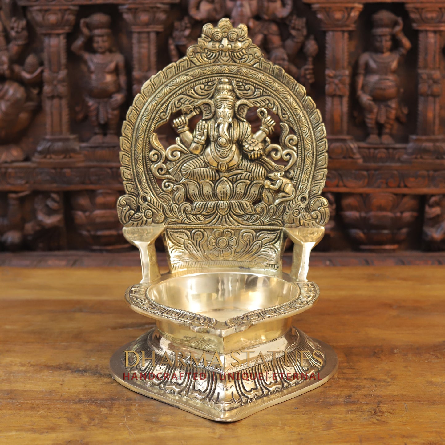 Brass Ganesh Oil Lamp, Golden Finish, 17"
