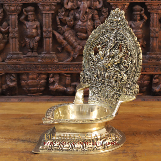 Brass Ganesh Oil Lamp, Golden Finish, 17"