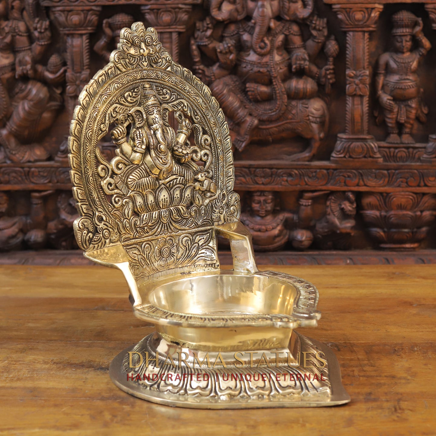 Brass Ganesh Oil Lamp, Golden Finish, 17"