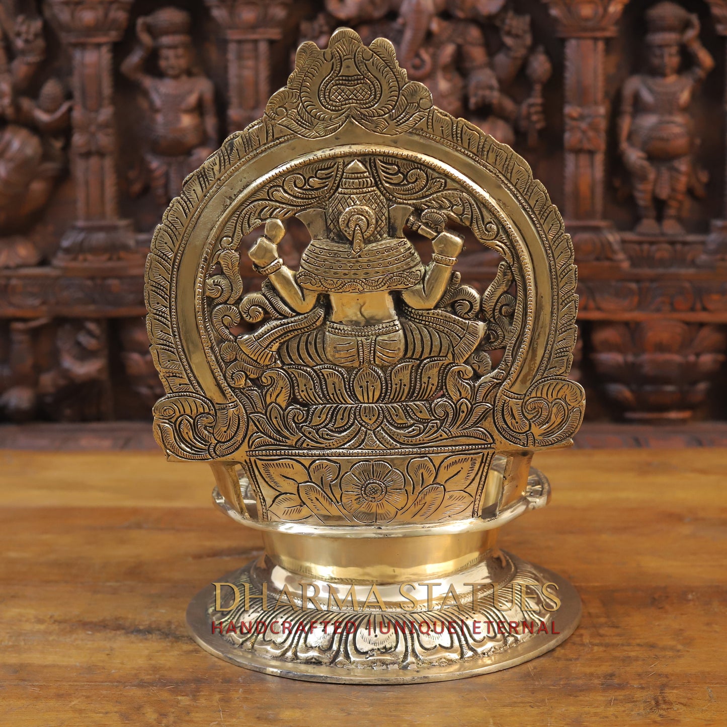 Brass Ganesh Oil Lamp, Golden Finish, 17"