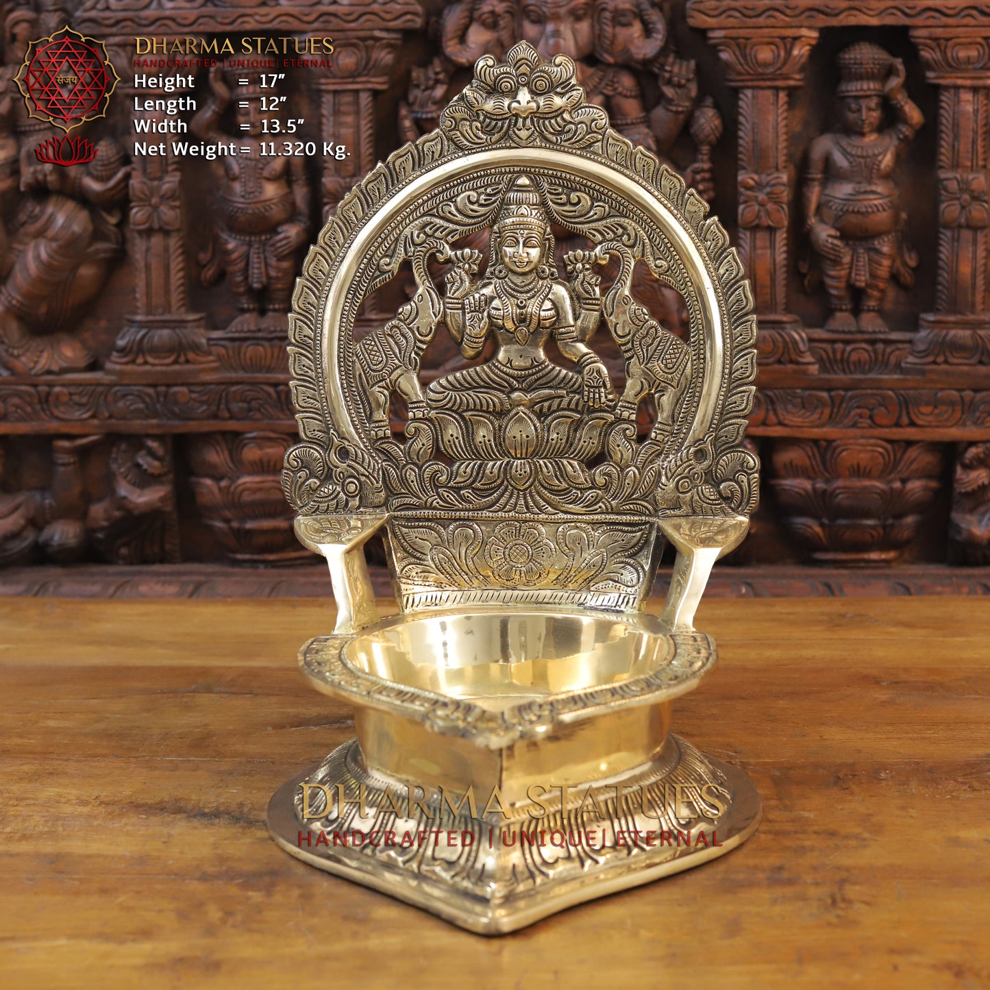 Brass Ganesh Oil Lamp, Golden Finish, 17"