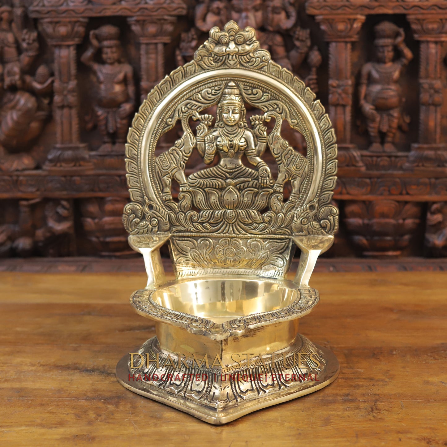 Brass Ganesh Oil Lamp, Golden Finish, 17"