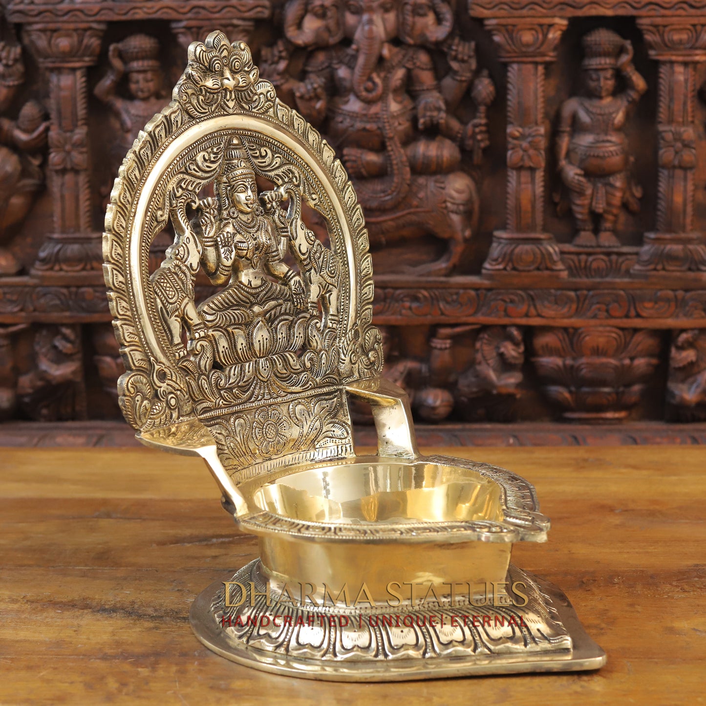 Brass Ganesh Oil Lamp, Golden Finish, 17"