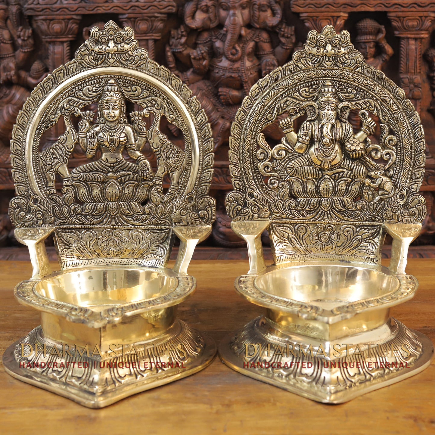 Brass Ganesh Oil Lamp, Golden Finish, 17"