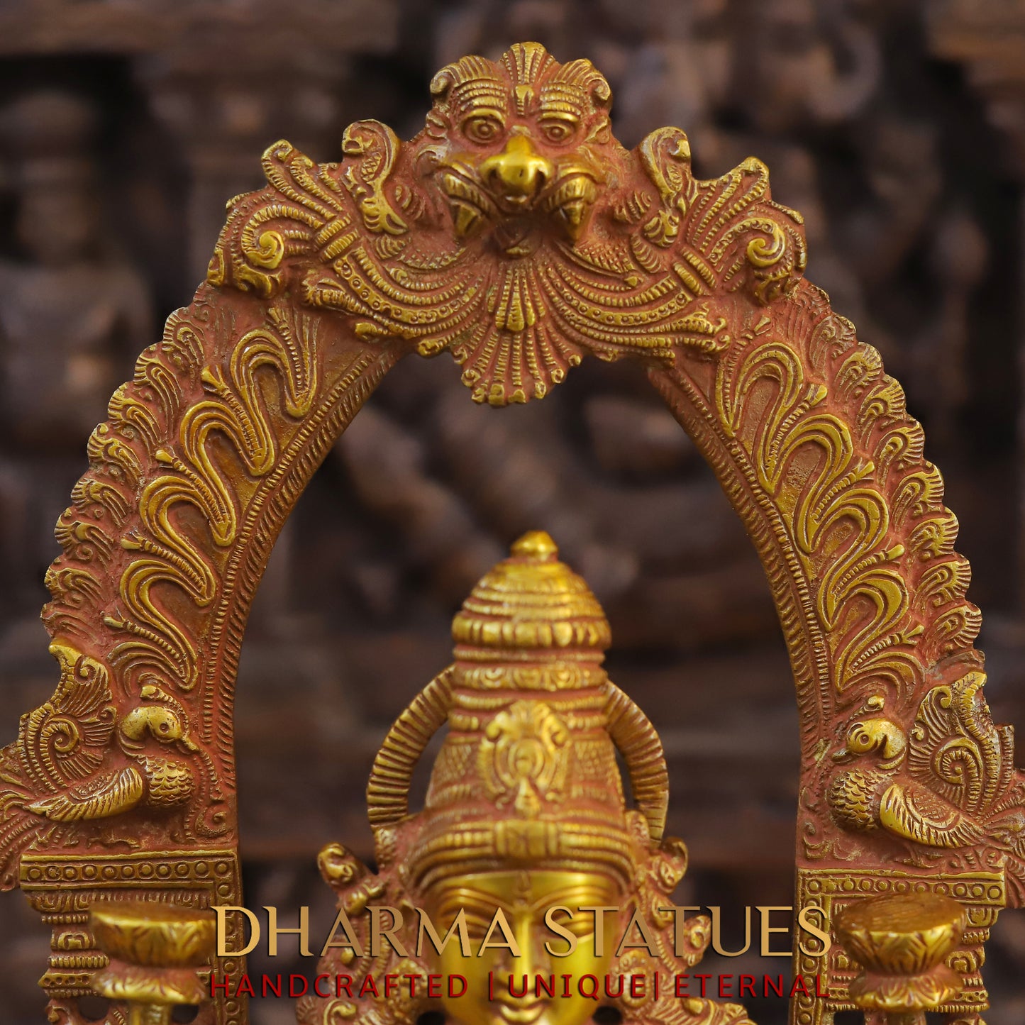 Brass Laxshmi seated on Pedestal with Frame, Fine Golden Finish, 17"