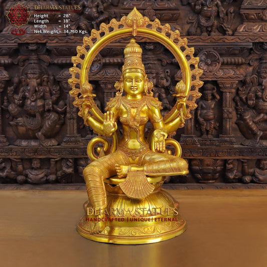 Brass Lakshmi seated with Frame, Fine Golden Finish, 28"