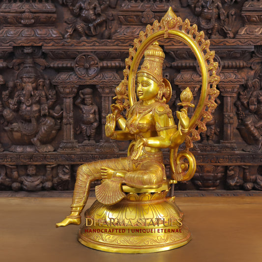 Brass Lakshmi seated with Frame, Fine Golden Finish, 28"