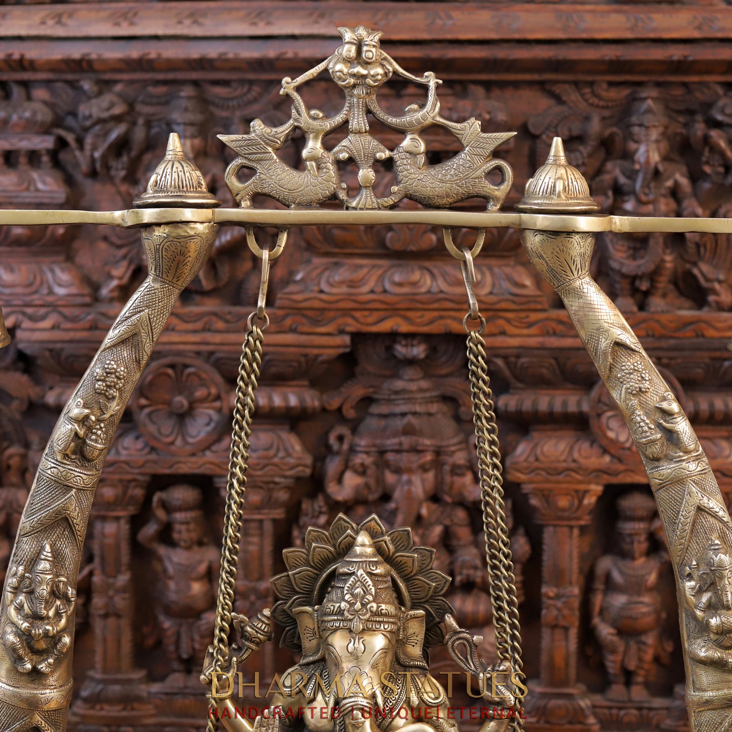 Brass Ganesh on a Swing, Golden Finish, 35"