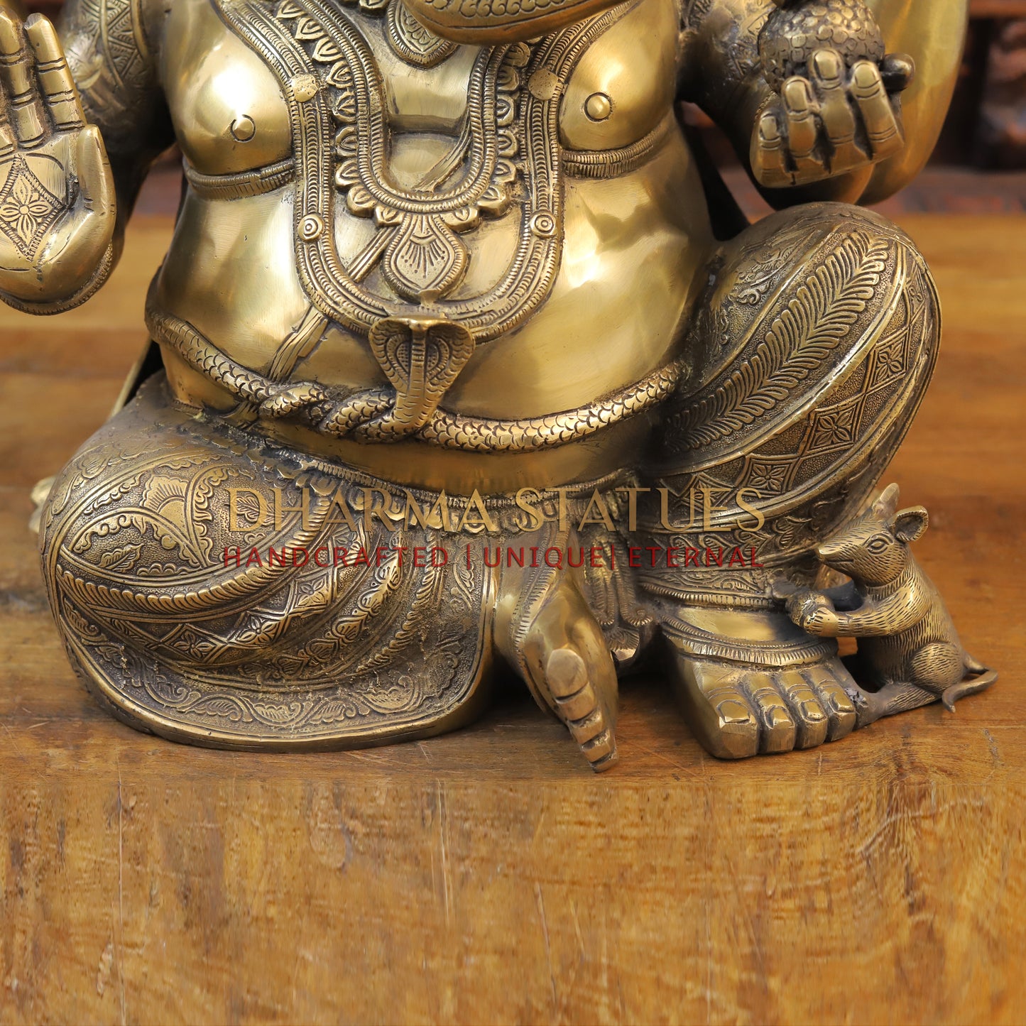 Brass Ganesh seated, Blessing Posture, Golden Finish, 21"