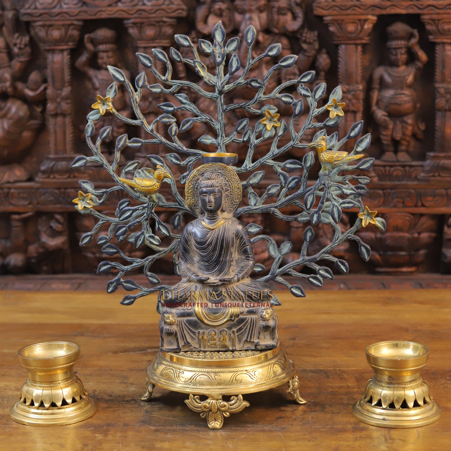 Brass Buddha in Meditation Mudra, Black Patina & Golden Finish, 8"