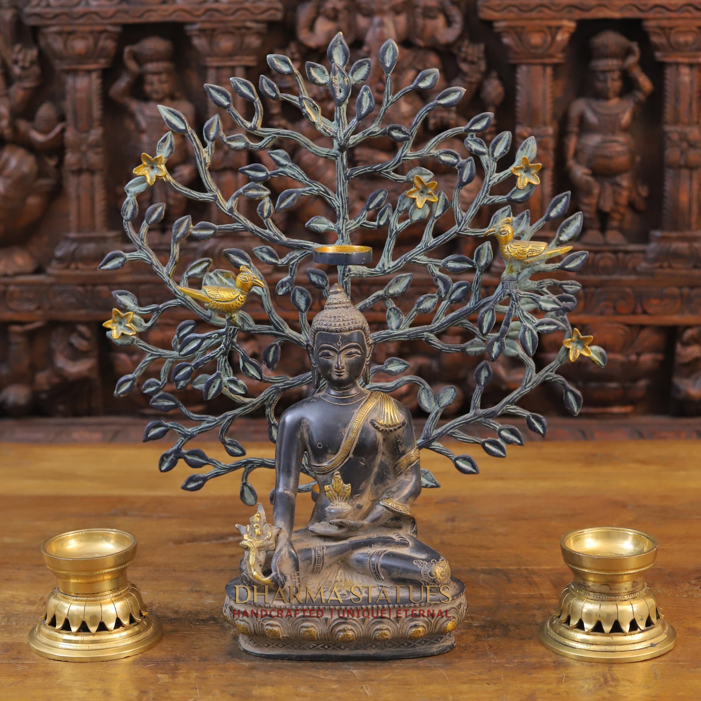 Brass Buddha seated, Black Patina & Golden Finish, 10"