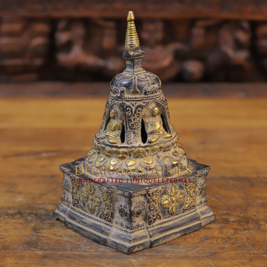 Brass Buddha Temple, Copper & Golden Finish, 8"