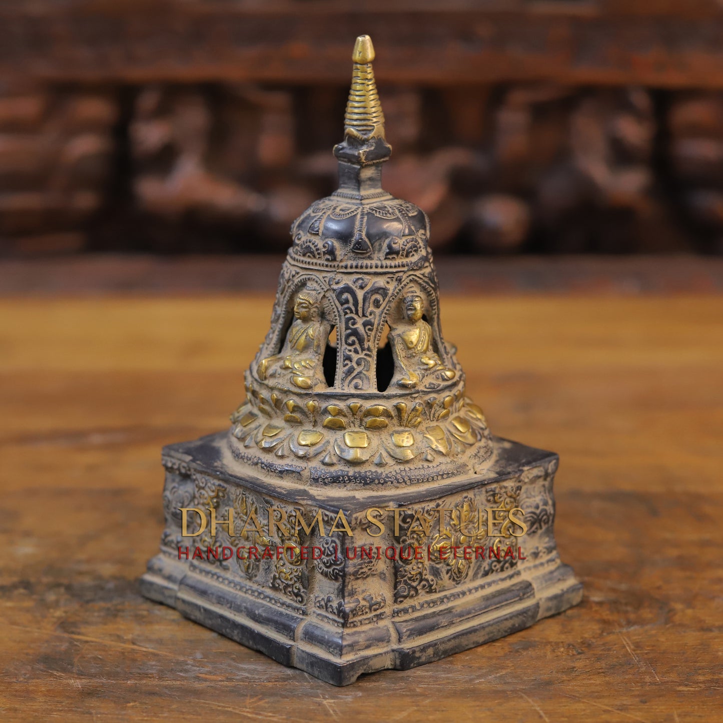 Brass Buddha Temple, Copper & Golden Finish, 8"