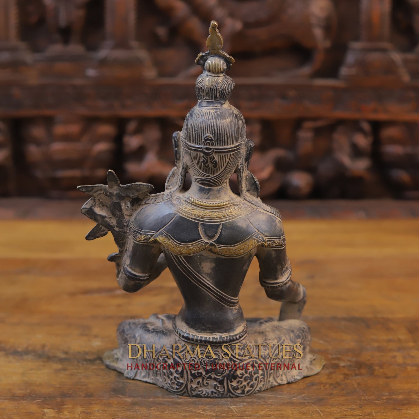 Brass Tara Statue Seated, Black Patina and Golden Finish, 11"