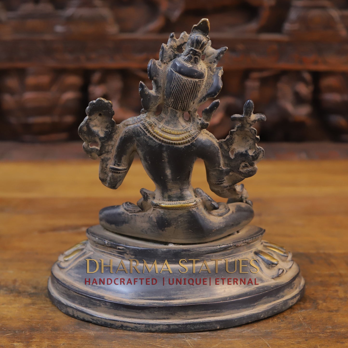 Brass Tara Statue Seated, Black Patina and Golden Finish, 10"