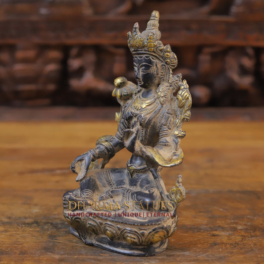 Brass Tara seated, Black Patina & Golden Finish, 8"