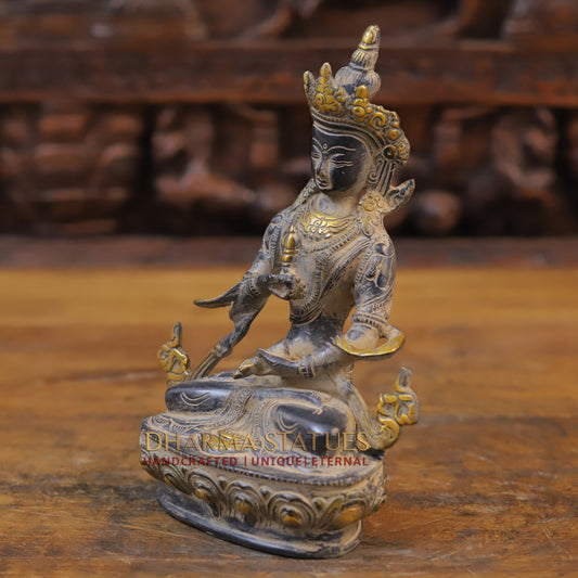 Brass Tara seated, Black Patina & Golden Finish, 8.5"