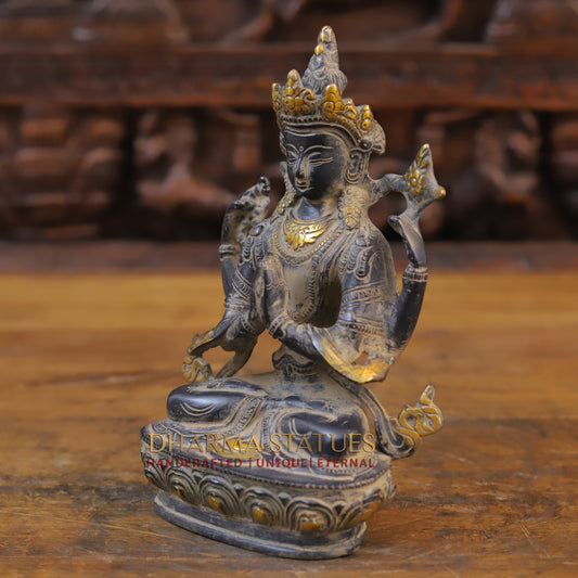Brass Tara seated, Black Patina & Golden Finish, 8"