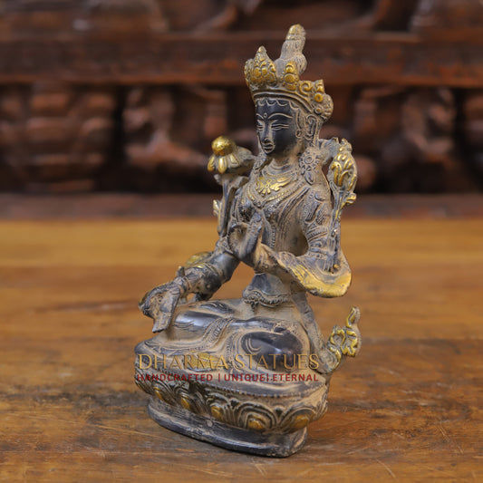 Brass Tara seated, Black Patina & Golden Finish, 8"