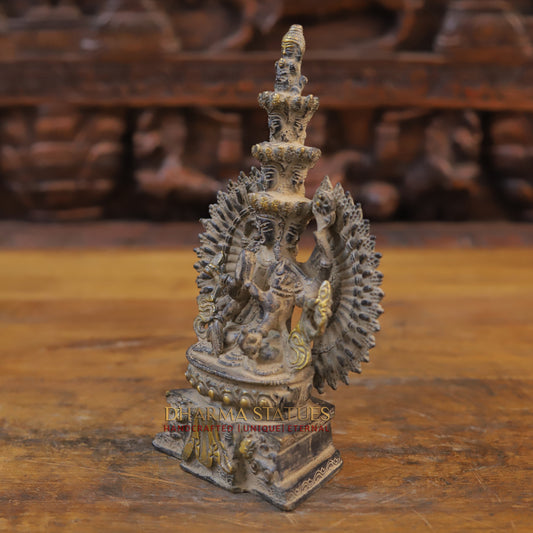 Brass Avalokiteshvara Buddha, Fine Golden Finish, 9.5"